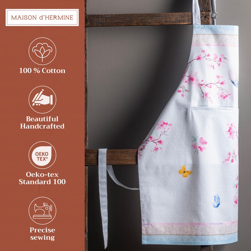Maison d' Hermine Apron for women with Pocket 100% Cotton 27.50"x31.50" 1 Piece Adjustable Neck Strap & long ties Apron Men, Chef, Wedding, Cooking, Gardening Spring/Summer (Blossoms In Spring) - Image 2